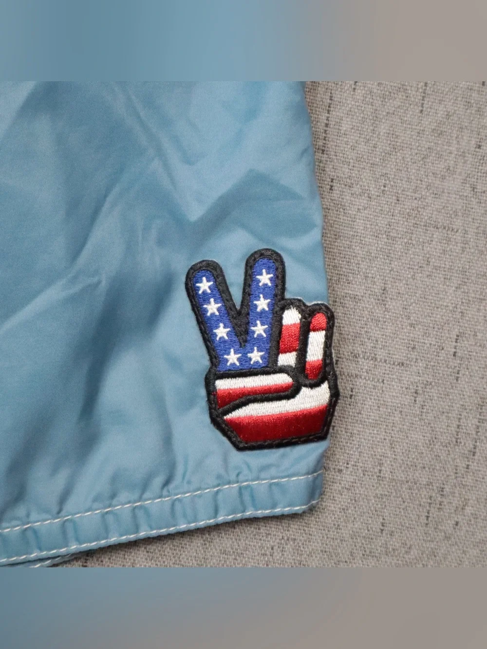 Birdwell Beach Britches Board Shorts 33 Light Blue USA Patriotic Patch⁠